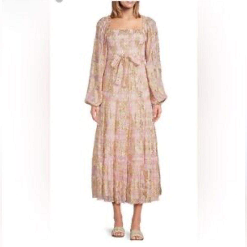 A Loves A Metallic Chic Floral Long Sleeve Maxi Pink Dress sz XL